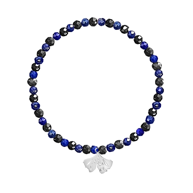Bransoletka Lapis lazuli i czarny onyks z liściem miłorzębu